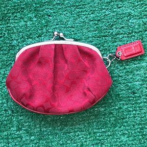 Coach red change coin purse snap closure logo